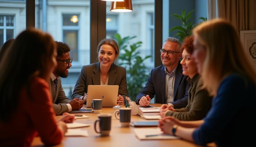 Équipe d'Éloquence Language Solutions réunion dans le bureau parisien